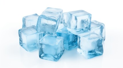 Obraz premium Crystal Clear Ice Cubes Scattered on a White Background: A Refreshing Display of Frozen Water
