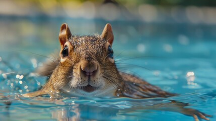 Squirrel, submerged in a pool, generative ai