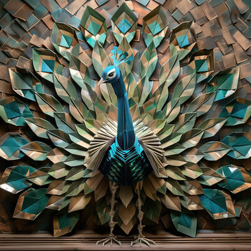 Photograph of life-sized origami peacock