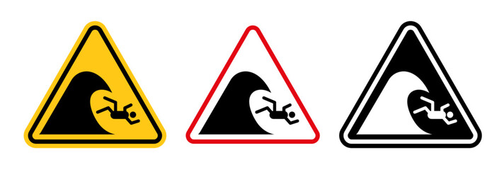 Tsunami High Wave Danger Alert. Ocean Wave Risk Warning Sign. Coastal Hazard Caution