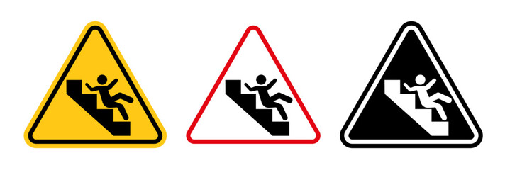 Slippery Staircase Caution. Stairs Safety Warning Sign. Hazardous Stair Use Alert