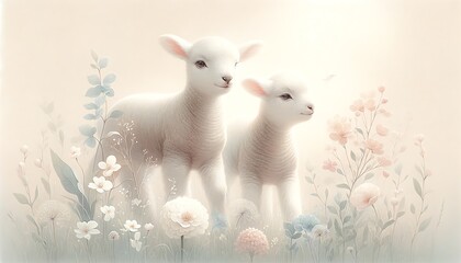 Illustration of Lambs in Spring