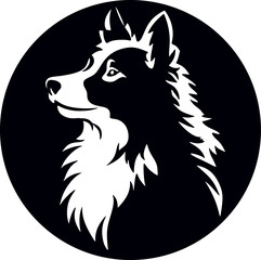 Shepherd dog head set inside black circle on white background. Vector illustration.