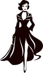 Beautiful Girl Fashion Black Vector Silhouette Full Body View