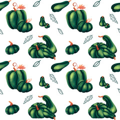 Autumn Pattern Design Hand Drawn in Gouach technic