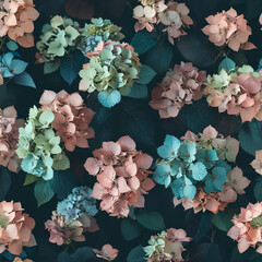 Hydrangea Flowers on Dark Background with Geometric Shapes Gen AI