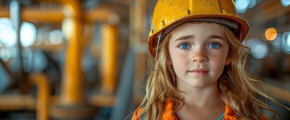 Children, clad in construction engineer hats, actively participating in a safety demonstration, their serious expressions underscoring the importance of safety protocols - obrazy, fototapety, plakaty