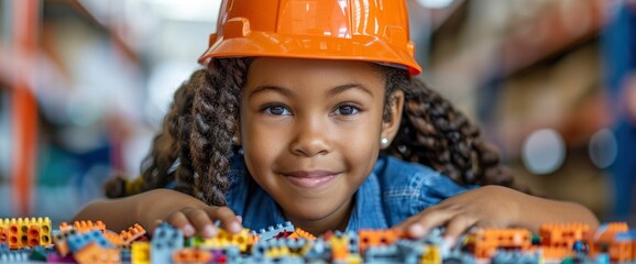 Children wearing construction engineer hats assembling and stacking building blocks to create miniature structures at the construction site, their creativity in full display , Wallpaper Pictures, Back