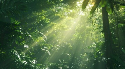 
An image of a lush green forest with sunlight filtering through the canopy, highlighting the...