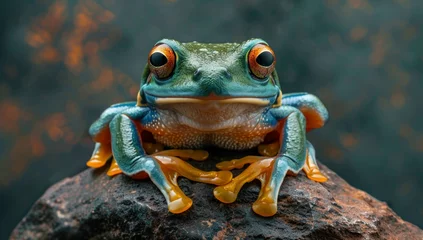Deurstickers frog on a stone © paul