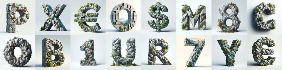 Stickers pour porte Montagnes Granite polygonal 3D Lettering Typeface. AI generated illustration
