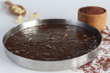 Delectable Ragi Halwa in round steel plate mold