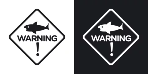 Tuinposter Warning of Shark Presence in Water. Shark Hazard Sign. Swimming Area Danger Alert © GG