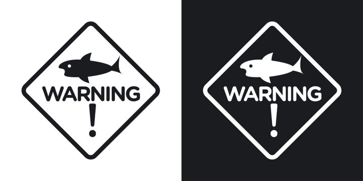 Warning of Shark Presence in Water. Shark Hazard Sign. Swimming Area Danger Alert