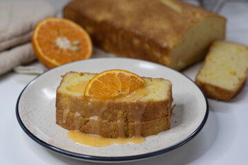 Slices of Orange pound cake, also known as citrus loaf cake or orange butter cake