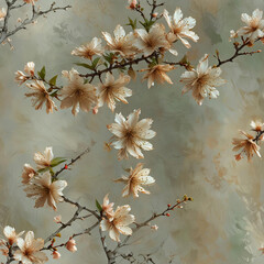Cherry Blossom Flowers on Earthy Grey Background Gen AI - 760780046