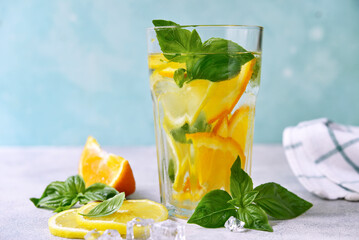 Cold summer orange lemonade with basil. - 760780057