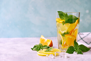 Cold summer orange lemonade with basil. - 760780077