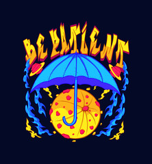 illustration of an umbrella and planet