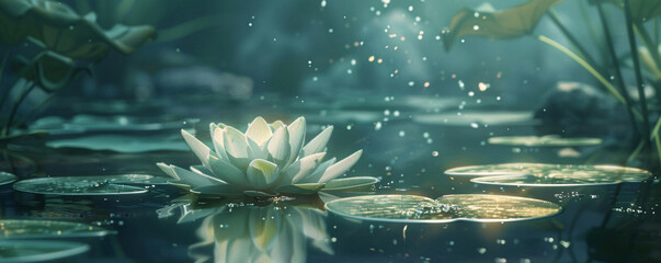Lilies floating on a serene pond, symbolizing purity, tranquility, and a connection to the spiritual