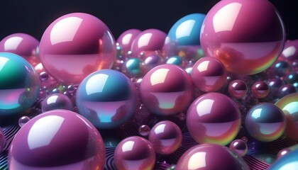 Pink metallic bubbles art techno 3D illustration, AI generated