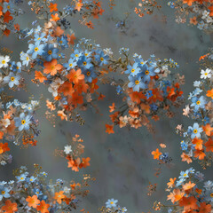 Vibrant Forget-Me-Not Flowers with Metallic Foil Accents on Grey Background Gen AI