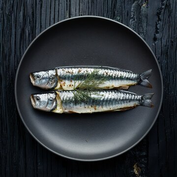Smoked mackerel with spices and dill. On dark rustic background