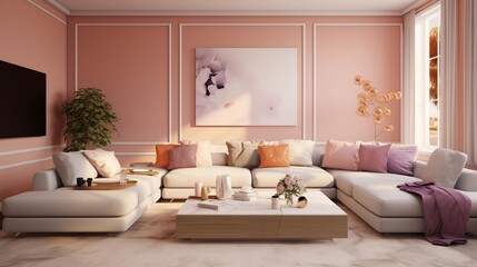 Peach Walls with Lavender and Beige Accents in the TV Lounge.