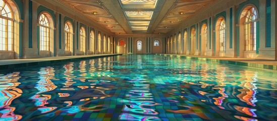 Fantasy Indoor Pool Basking in Vibrant RGB Lighting Spectacle