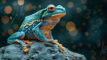 Deurstickers frog on a stone © paul