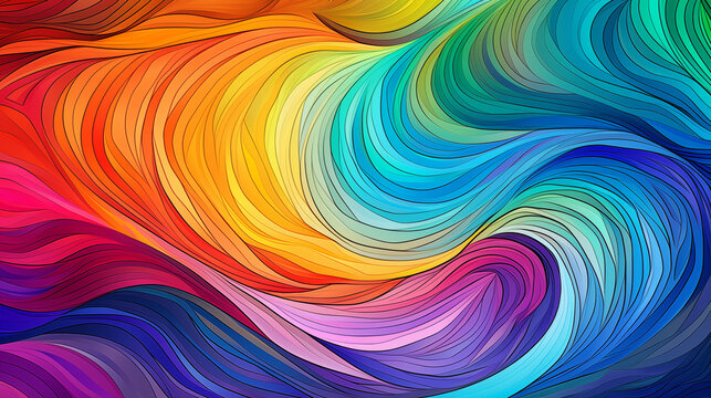 scribble doodle color wheel as wavy lines background pattern in rainbow colors.