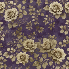 Vintage Monochrome Floral Engravings on Purple Background Gen AI - 760784441