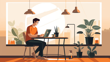 Fototapeta premium Remote working part of the new world of work, illustration