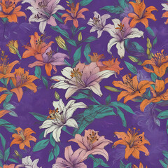 Whimsical Lily Flowers on Vibrant Purple Background Gen AI - 760784640