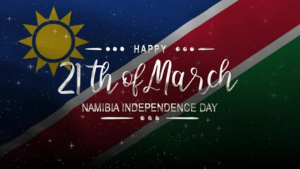Namibia Independence Day Text Animation with waving flag background. Celebrate Namibia Independence Day on 21th of March. Great for celebrating Namibia Independence Day.