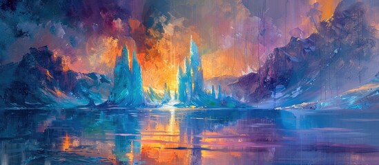 Ethereal Ice Citadel: Abstract Oil Painting of a Prismatic Ice Planet Landscape