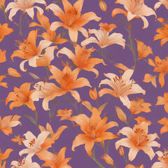 Elegant Lily Flowers on Purple Background with Minimalist Pastel Art Gen AI - 760785282