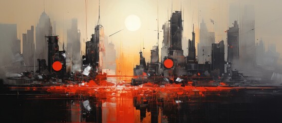 Sunrise City of Steel: A Futuristic Cityscape Reflecting on Human Existence After War's Devastation
