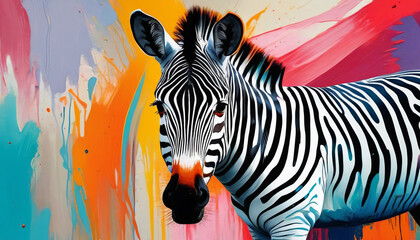 Zebra on a colorful background. Artistic rendition. Generative AI.
