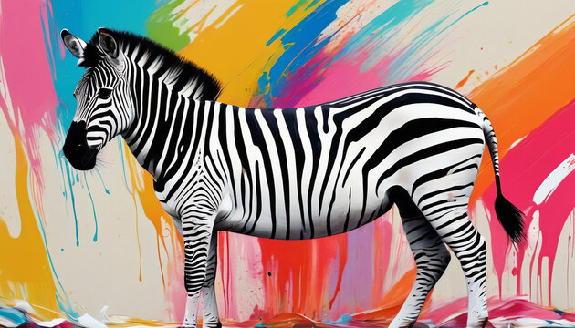 Zebra on a colorful background. Artistic rendition. Generative AI.
