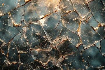 Transparent long ago broken glass over a blue textured surface abstract background - obrazy, fototapety, plakaty