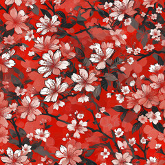 Cherry Blossom Flowers on Vibrant Red Background Gen AI - 760786850