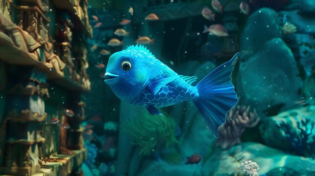 Title: Underwater Aquarium Scene with Colorful Tropical Fish