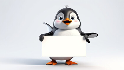 Penguin with a white sign for text.