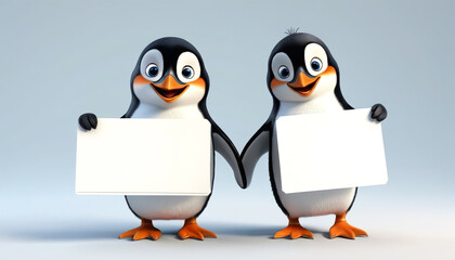 Penguin with a white sign for text.