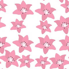 seamless pattern with pink lilies