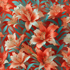 Lily Flowers on Intricate Red Background with Light Play Gen AI - 760787431