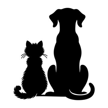Cat and Dog Companions Silhouette Set - Pet Friendship Vectors, Cat and Dog Vector