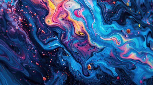 Vivid abstract fluid art with swirling colors - This image captures the dynamic movement of fluid art with bright contrasting colors creating a mesmerizing effect