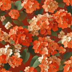 Hydrangea Flowers with Stamen and Pistil on Vibrant Red Background Gen AI - 760787818